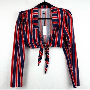 WEWOREWHAT Bisou Tie Crop Top, Blue and Red Stripe, Size Small, NWT!